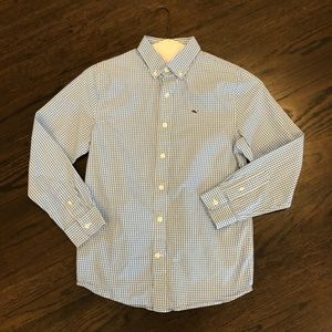 Vineyard Vines blue check whale shirt button down